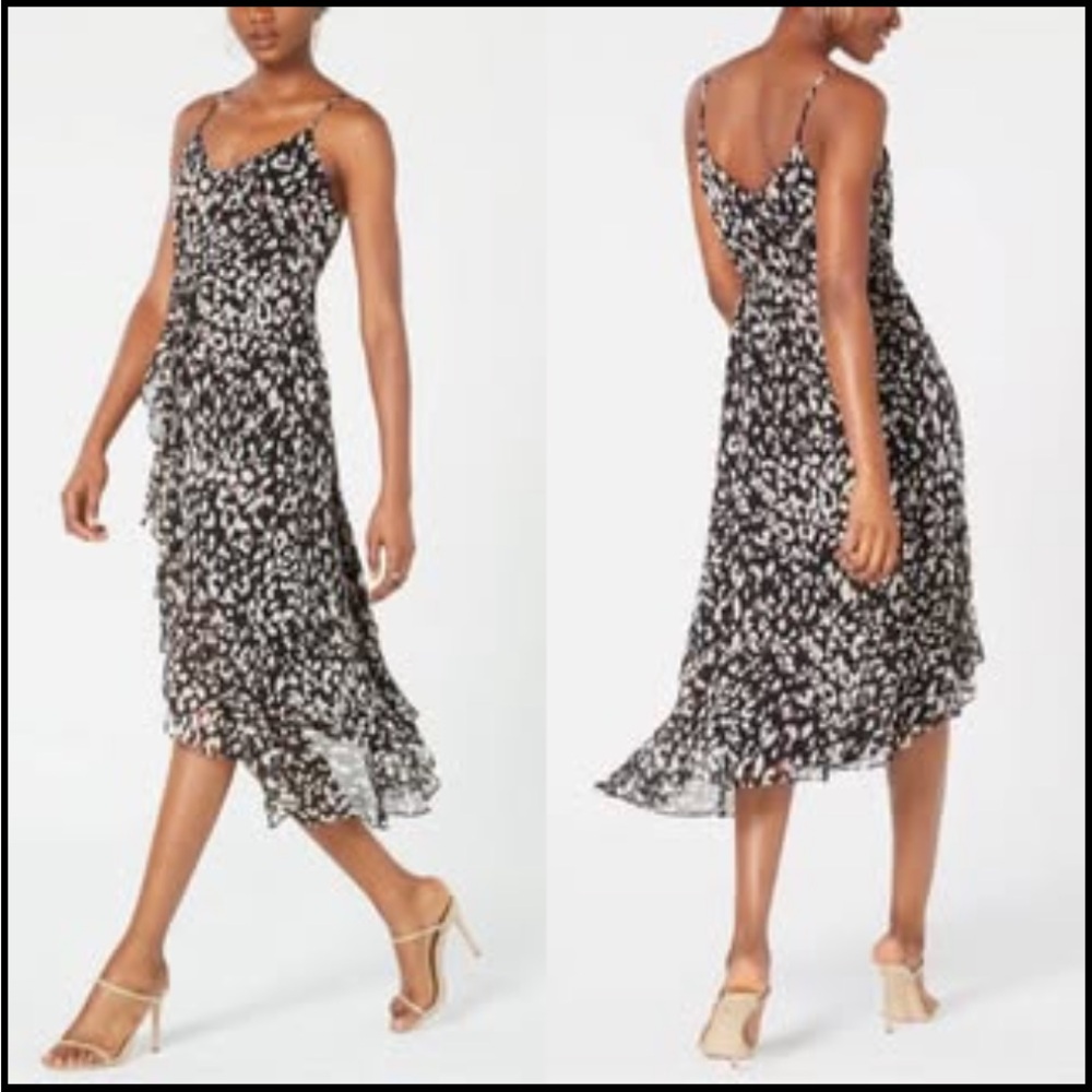 Womens size Large High/Low animal print chiffon ruffle dress